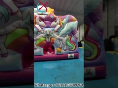 新しいデザイン デジタル印刷 滑り台付き 膨らませられる跳び屋 独角兽 膨らませられる跳び城