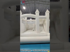 膨らませられるホワイトウェディング スライド付き跳ね返し城