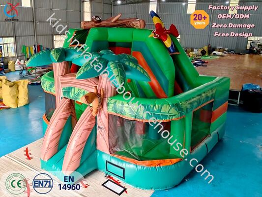 PVC ジャングル アドベンチャー スライド付き 充電式跳ね返り屋 熱帯雨林 猿 パームツリー デザイン 子供のパーティー